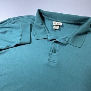 LL Bean Shirt Men's XL Navy Blue Polo Long Sleeve Traditional Fit Cotton
